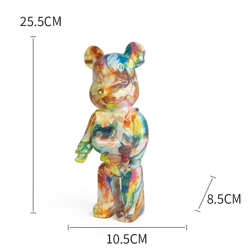 25cm Graffiti Bear Figurines Resin Violent Bear Statues Sculpture Figurine Decor Luxury Living Room Decoration Home Ornament