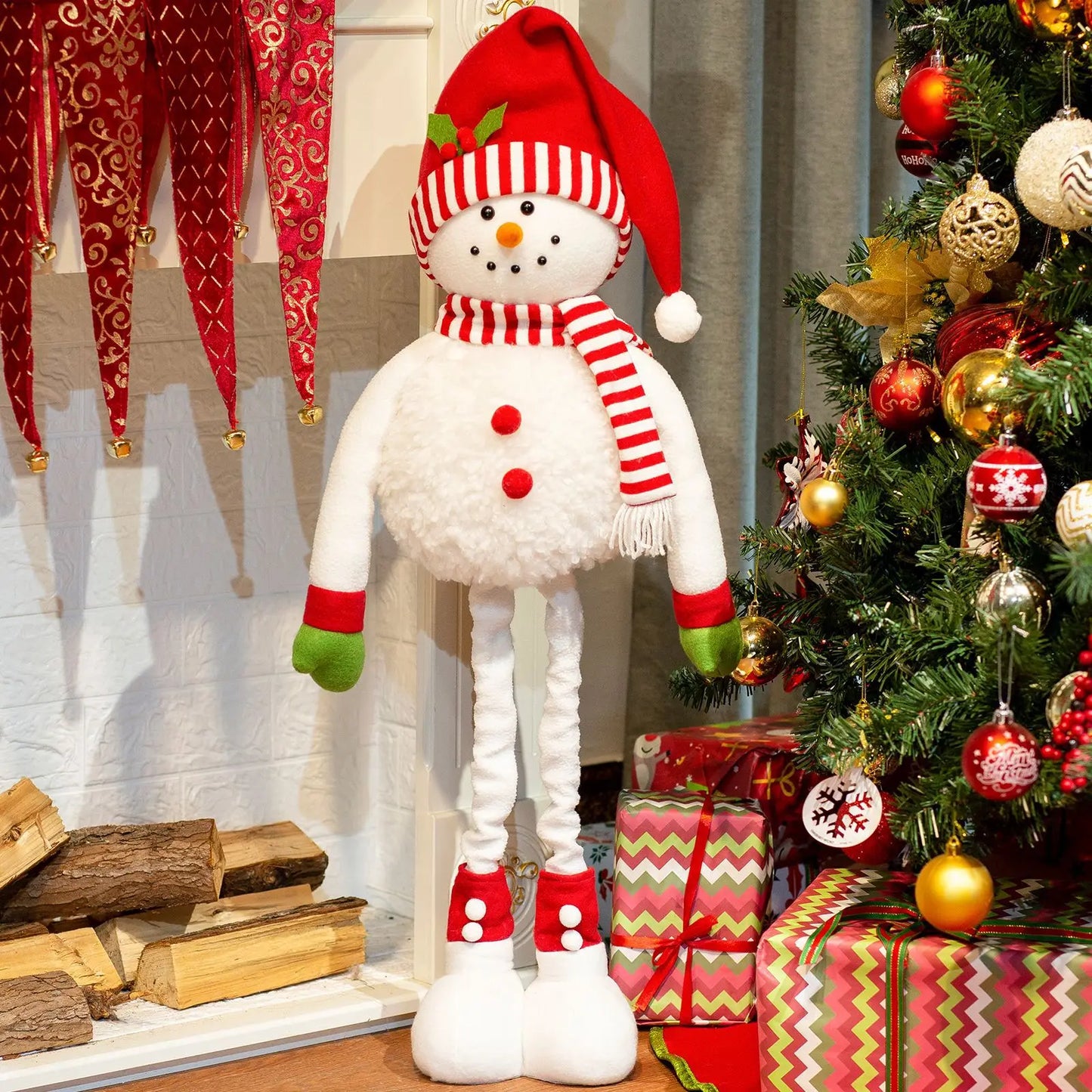 Christmas Red Christmas Hat Snowman Ornament, Christmas Retractable Standing Snowman Decoration Atmosphere Ornament Noel Decor