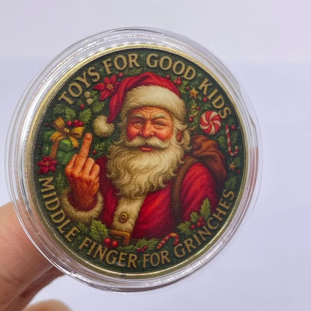 Best Xmas Gift! 17 Designs Christmas Gold&Silver Coin with Acrylic shell/Gift Box Collectible for Kids Friends Party Home Decor