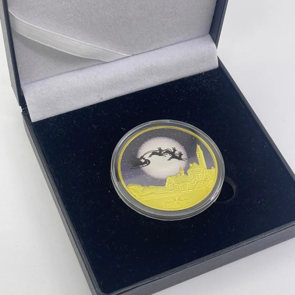 Best Xmas Gift! 17 Designs Christmas Gold&Silver Coin with Acrylic shell/Gift Box Collectible for Kids Friends Party Home Decor