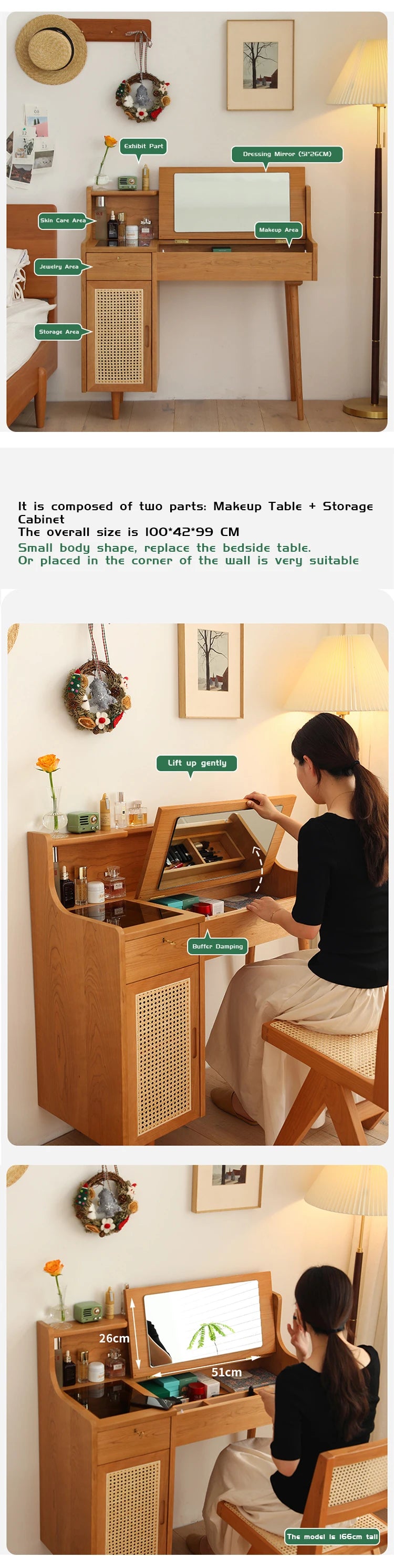 2021 New Dressing Table Bedroom Modern Simple Storage Cabinet Solid Wood Desk Integrated Thailand INS Makeup Table Minimalist