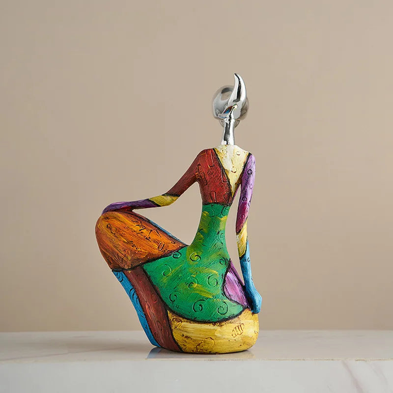 Bohemian Abstract Yoga Woman Sculpture Hand-Painted Resin Figurine Boho Decor Statue  Home Living Room Studio Decoration Gift