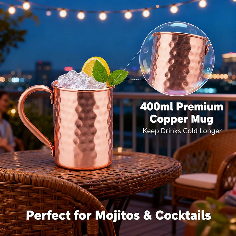 400ml Hammered Pure Copper Moscow Mule Mug | Classic Copper Cocktail Mug | Hand-Hammered Finish | Insulated Feel | Vintage Gift