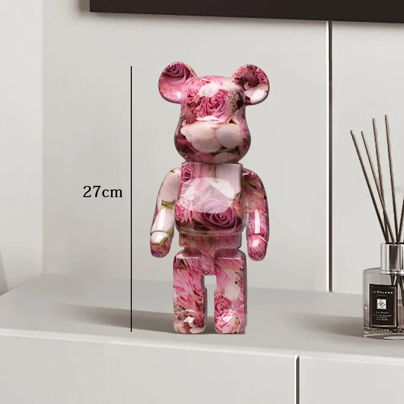 27cm Graffiti Bear Statue Paint Block Bear Decor Resin Desktop Ornaments Home Decoration Living Room Bear Floor Sculpture Gifts