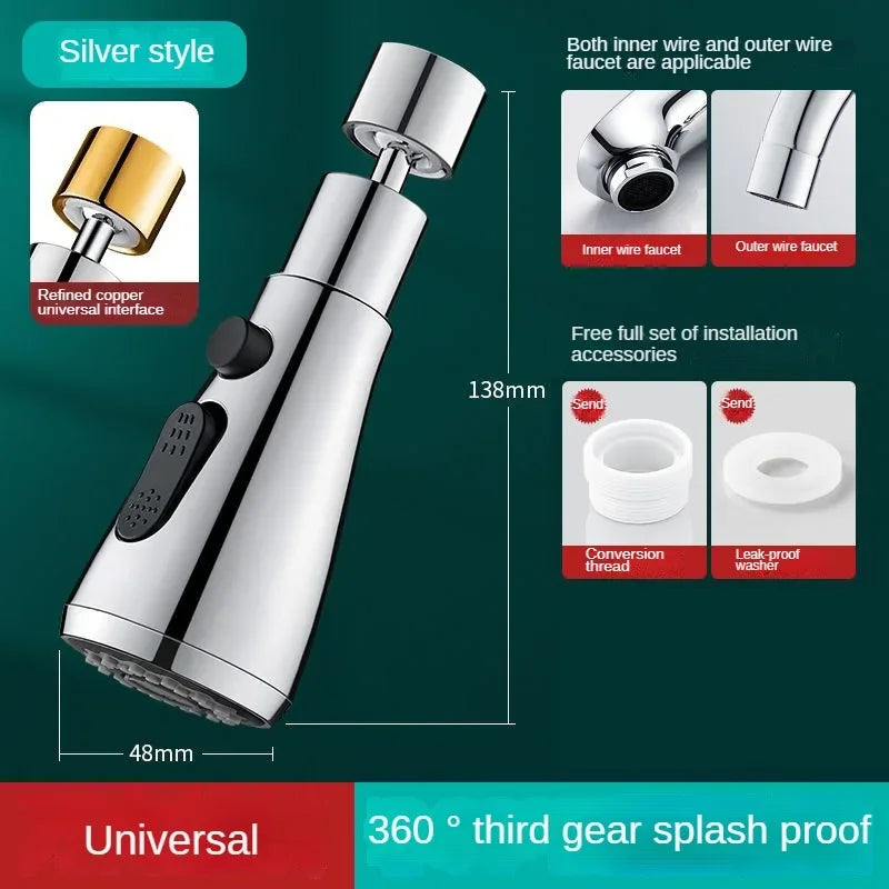 1pc Faucet Extender 360 Rotation Sprayer Kitchen Taps Anti-Splash Tap Booster Shower and Water Saving Faucet Three Modes
