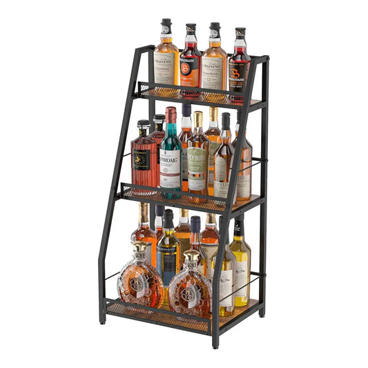Wooden Wine Rack, Multi-Layer Storage Shelf, Kitchen Condiment Organizer, Floor-Standing Single-Side Trapezoid Wine Rack