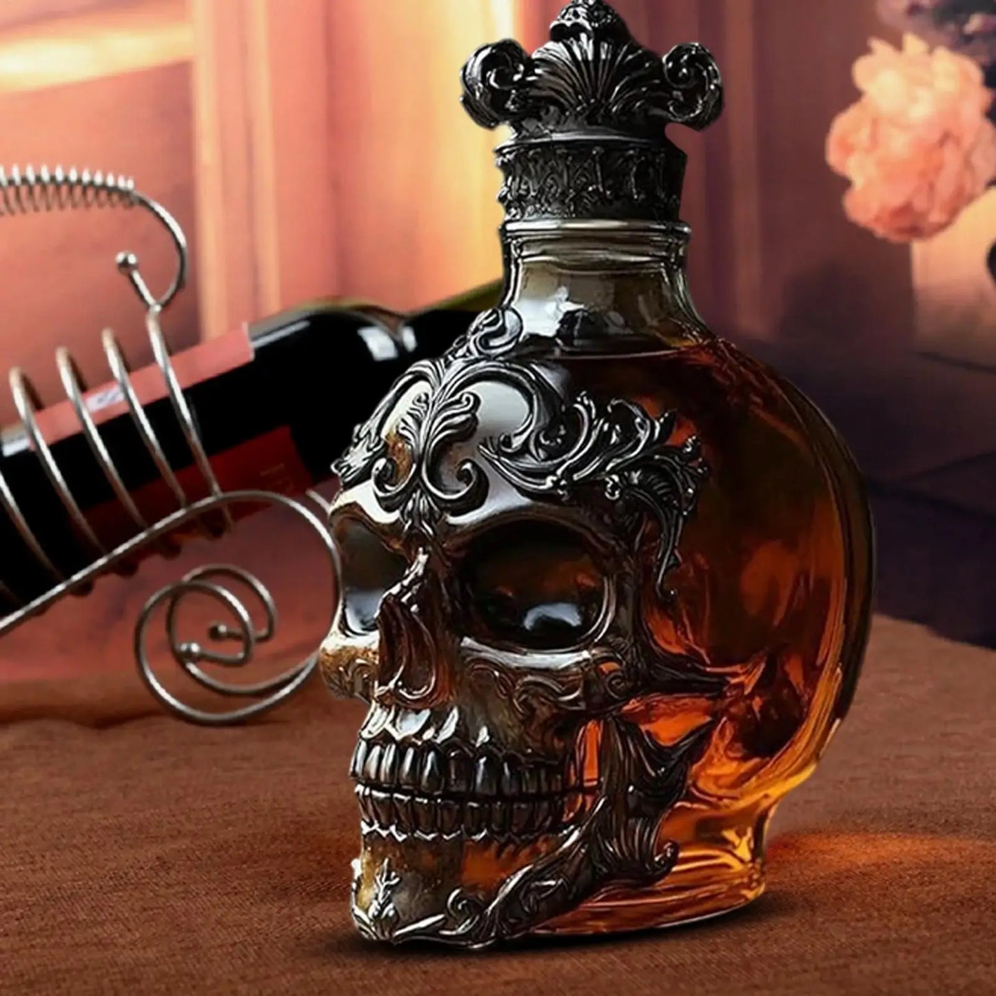 301-400ml Crystal Skull Decanter Glass Vodka Bottles Skull Bottle Gothic Wine Whiskey Storage Decanter Halloween Decorations
