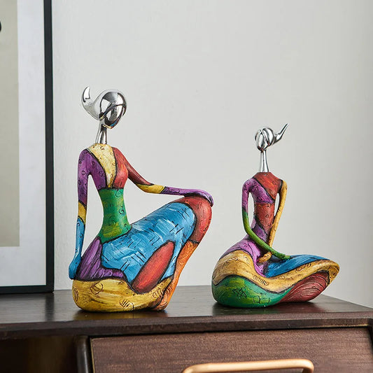 Bohemian Abstract Yoga Woman Sculpture Hand-Painted Resin Figurine Boho Decor Statue  Home Living Room Studio Decoration Gift