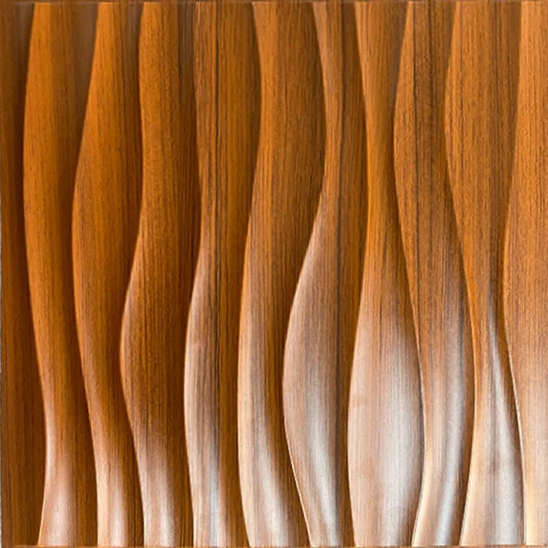 3D Textured PVC Wall Panels - Waterproof Decorative Wall for Living Spaces, Glossy Teak Finish Perfect for Modern Interiors
