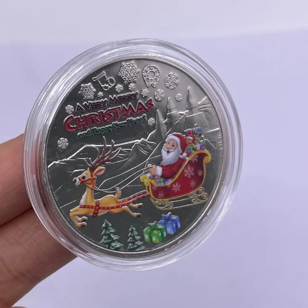 Best Xmas Gift! 17 Designs Christmas Gold&Silver Coin with Acrylic shell/Gift Box Collectible for Kids Friends Party Home Decor