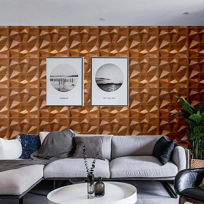 3D Textured PVC Wall Panels - Waterproof Decorative Wall for Living Spaces, Glossy Teak Finish Perfect for Modern Interiors