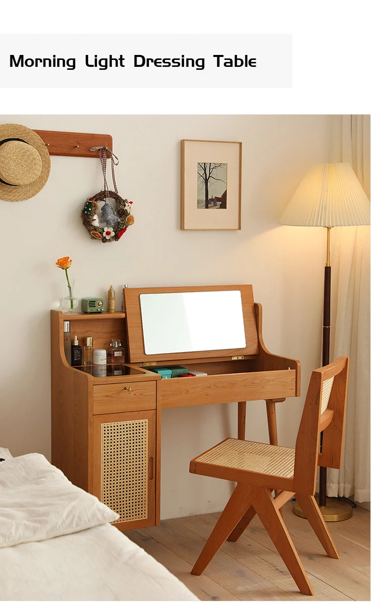 2021 New Dressing Table Bedroom Modern Simple Storage Cabinet Solid Wood Desk Integrated Thailand INS Makeup Table Minimalist