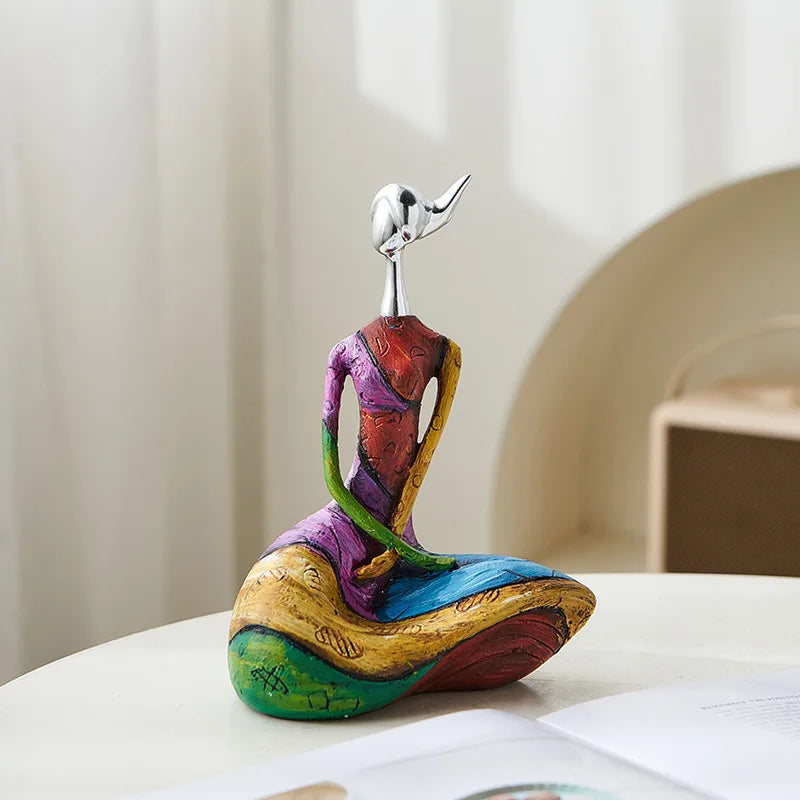 Bohemian Abstract Yoga Woman Sculpture Hand-Painted Resin Figurine Boho Decor Statue  Home Living Room Studio Decoration Gift