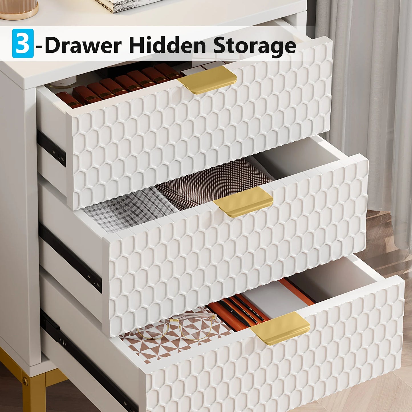 Tribesigns Modern Nightstand, 65.5 cm Tall Bedside Table with 3 Drawers, Contemporary End Side Table with Storage