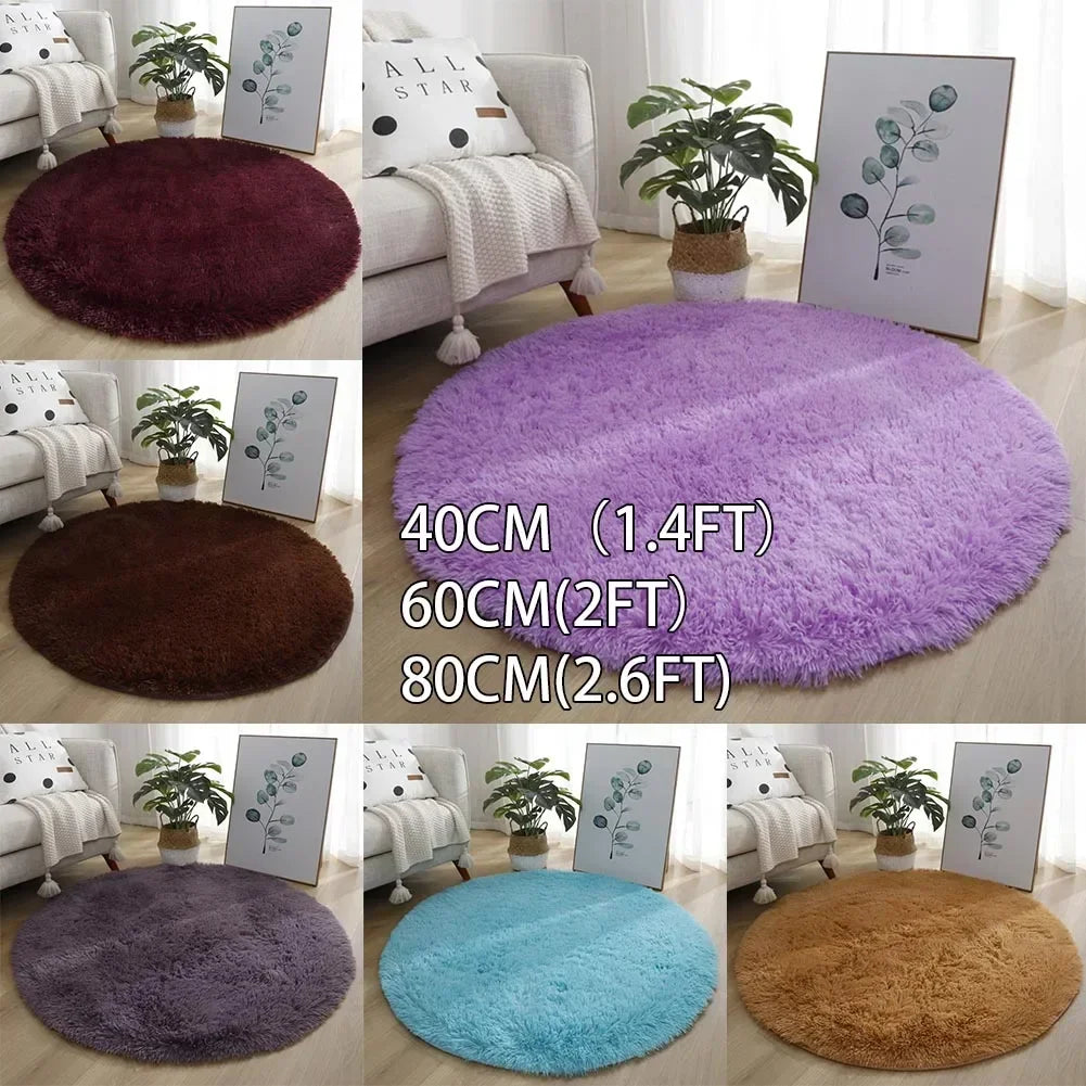 40/60/80cm Anti-Slip Round Rugs Large Shaggy Rug Super Soft Mat Living Room Bedroom Carpet Home Furnishings