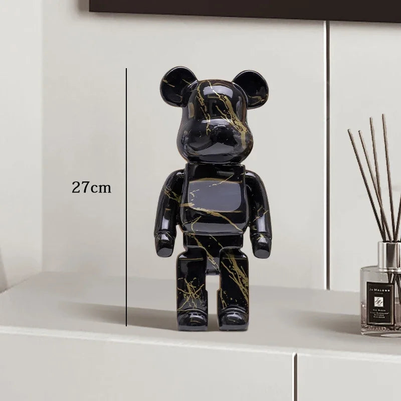 27cm Graffiti Bear Statue Paint Block Bear Decor Resin Desktop Ornaments Home Decoration Living Room Bear Floor Sculpture Gifts