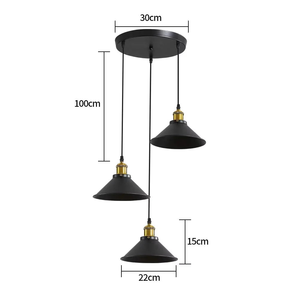 3 Lights Vintage Industrial Pendant Light, Metal Edison Design,Black Metal Hanging Chandeliers,E27 Ceiling Lighting for Kitchen