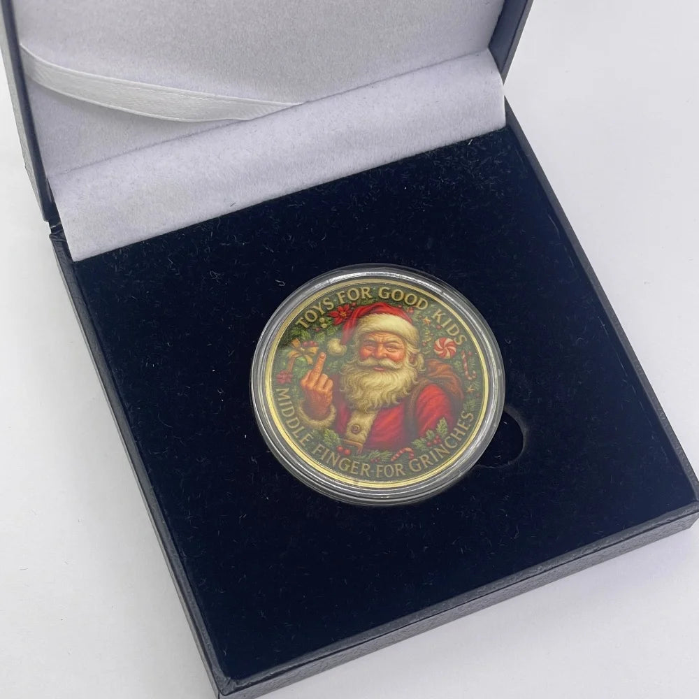 Best Xmas Gift! 17 Designs Christmas Gold&Silver Coin with Acrylic shell/Gift Box Collectible for Kids Friends Party Home Decor