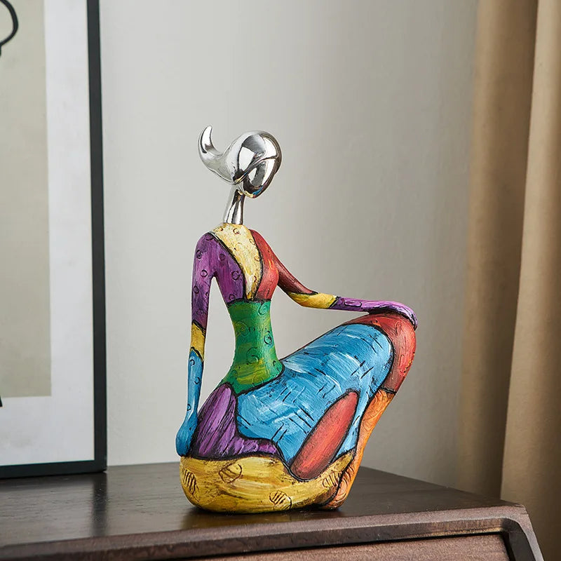 Bohemian Abstract Yoga Woman Sculpture Hand-Painted Resin Figurine Boho Decor Statue  Home Living Room Studio Decoration Gift