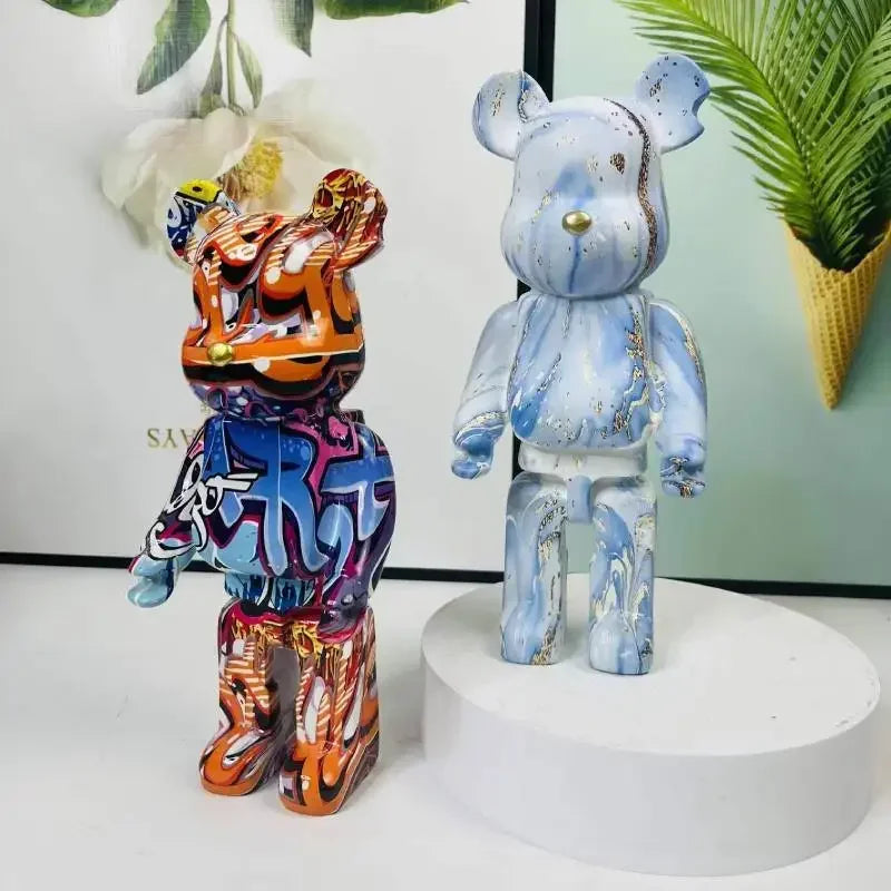 25cm Graffiti Bear Figurines Resin Violent Bear Statues Sculpture Figurine Decor Luxury Living Room Decoration Home Ornament