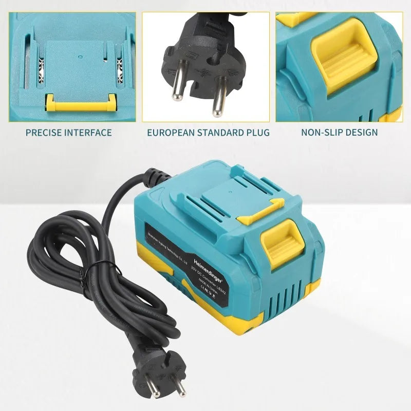 220V AC to 18V DC converter for 20V Cordless Tools - Smart Protection, EU Plug, Non-Slip Design