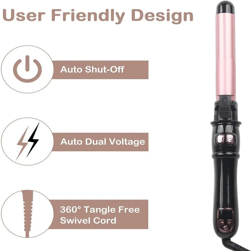 Automatic Hair Curler 1.1inches Rotating Curling Iron with LED Display Fast Heating Curling Wand Hair Curler for Home&Travel Use