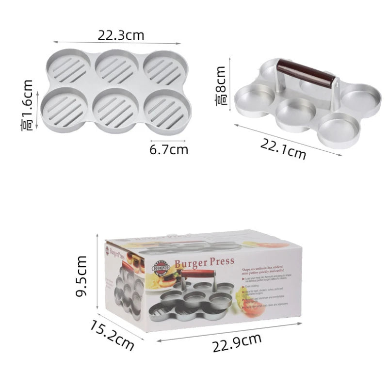 6 Grid Double Hole Burger Meat Press Machine Hamburger Press Non-Stick Minced Steak Press Hamburger Mold Kitchen Tools