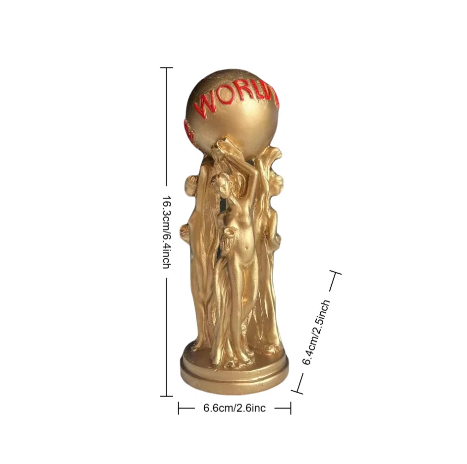 1 Piece of Accessible Luxury Three-Person Ball Art Ornament with Golden Texture and Ball Engraved with the World Is Yours. Inspirational Atmosphere Display for Living Room Desktop