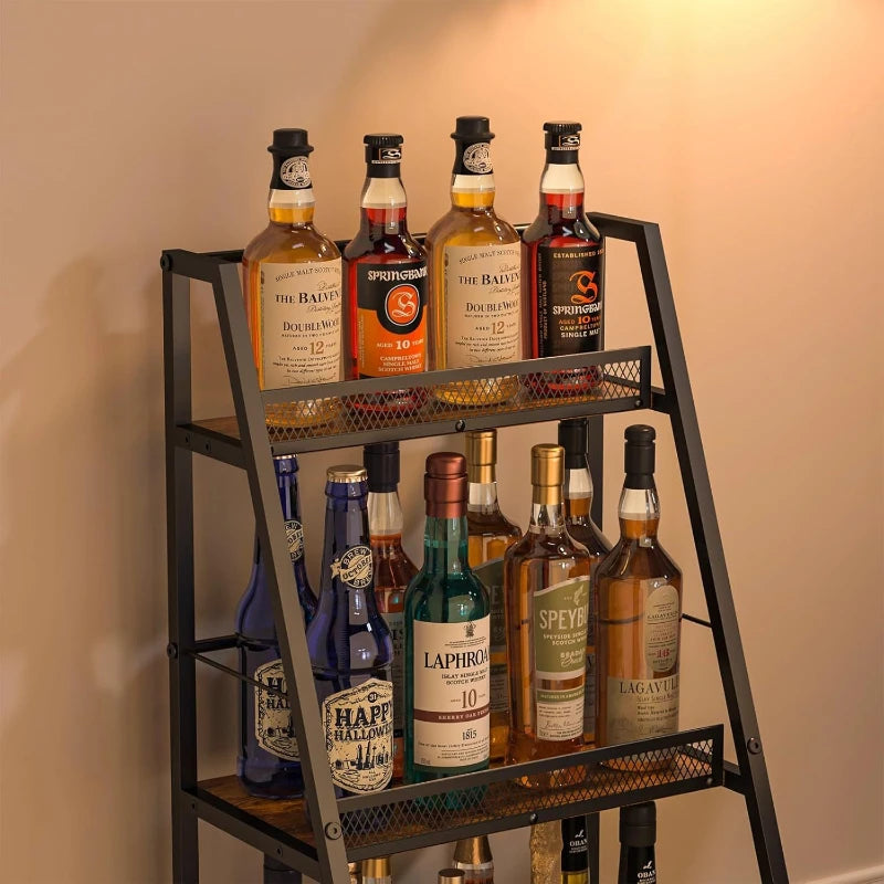 Wooden Wine Rack, Multi-Layer Storage Shelf, Kitchen Condiment Organizer, Floor-Standing Single-Side Trapezoid Wine Rack