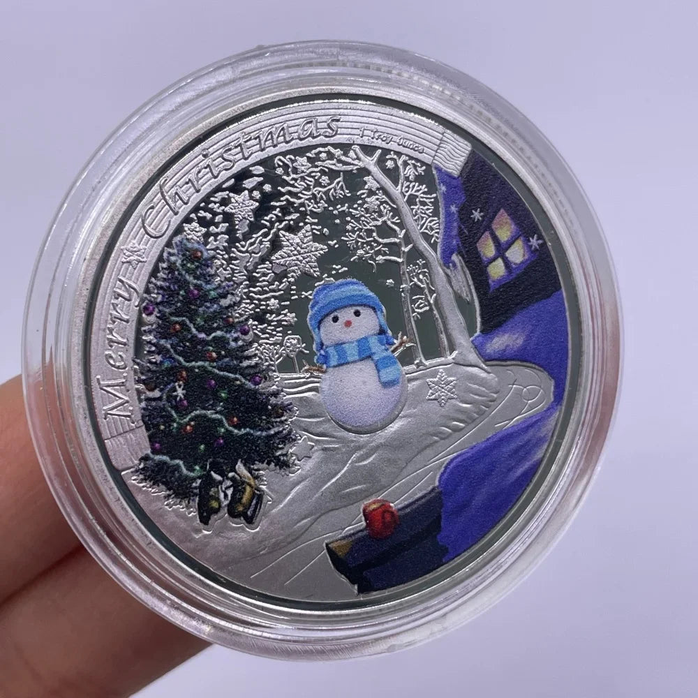 Best Xmas Gift! 17 Designs Christmas Gold&Silver Coin with Acrylic shell/Gift Box Collectible for Kids Friends Party Home Decor