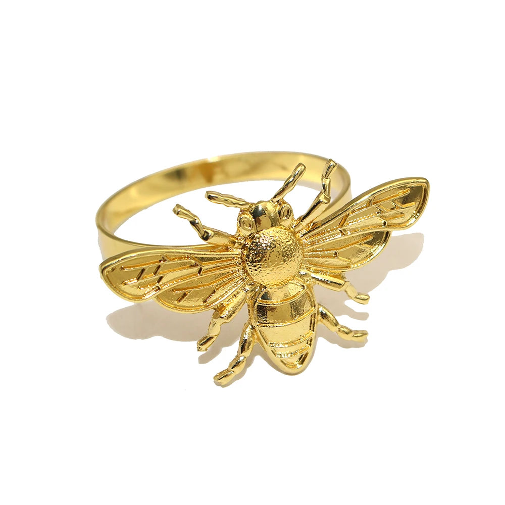 6Pcs Gold Bee Napkin Rings Metal Insect Napkin Holder for Fall Thanksgiving Halloween Table Decoration HWE92