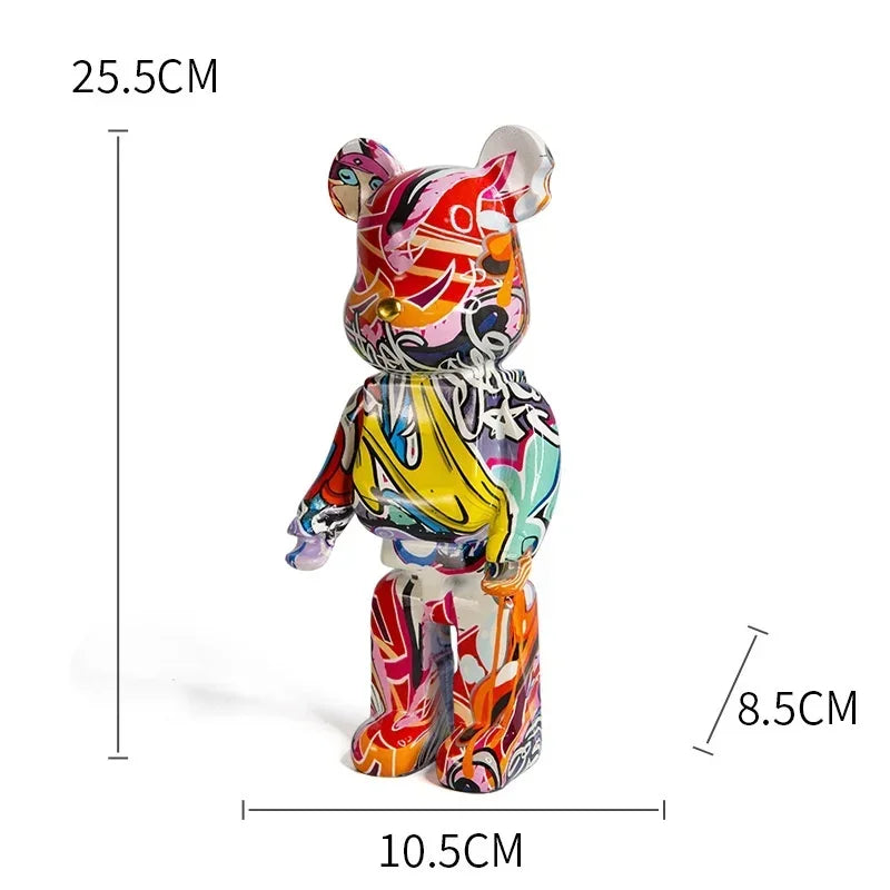 25cm Graffiti Bear Figurines Resin Violent Bear Statues Sculpture Figurine Decor Luxury Living Room Decoration Home Ornament