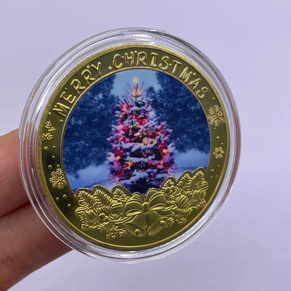 Best Xmas Gift! 17 Designs Christmas Gold&Silver Coin with Acrylic shell/Gift Box Collectible for Kids Friends Party Home Decor