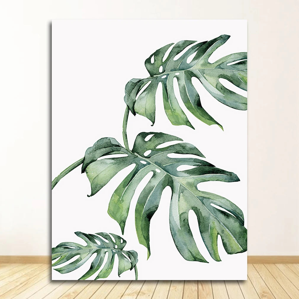 Wall Art Paintings for Living Room Home Decor Scandinavian Style Tropical Plants Poster Green Leaves Decorative Picture Modern