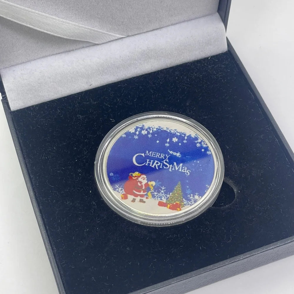 Best Xmas Gift! 17 Designs Christmas Gold&Silver Coin with Acrylic shell/Gift Box Collectible for Kids Friends Party Home Decor