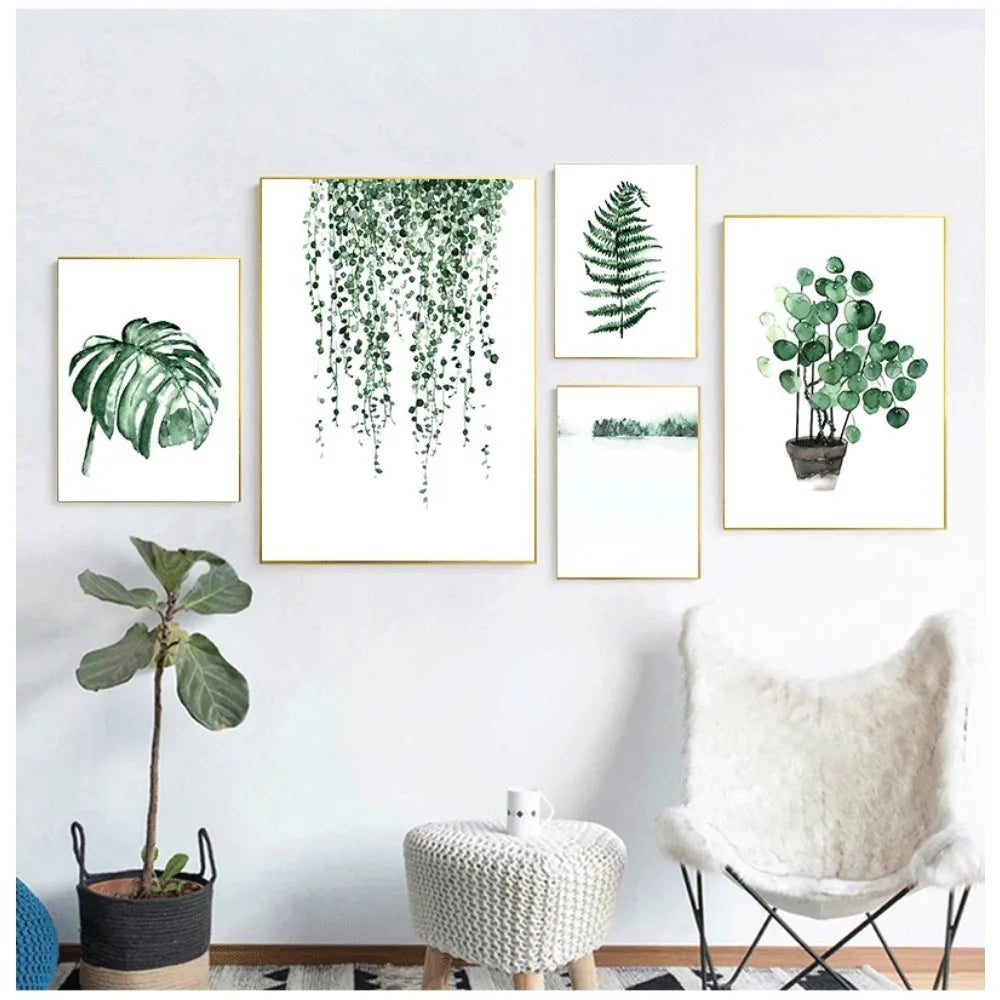 Wall Art Paintings for Living Room Home Decor Scandinavian Style Tropical Plants Poster Green Leaves Decorative Picture Modern