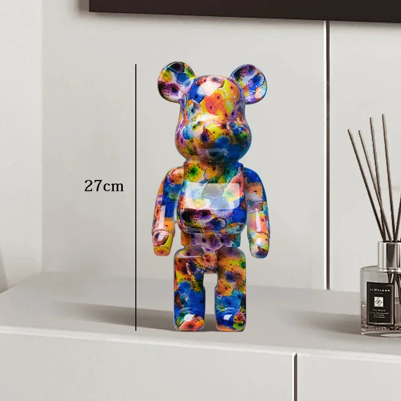 27cm Graffiti Bear Statue Paint Block Bear Decor Resin Desktop Ornaments Home Decoration Living Room Bear Floor Sculpture Gifts
