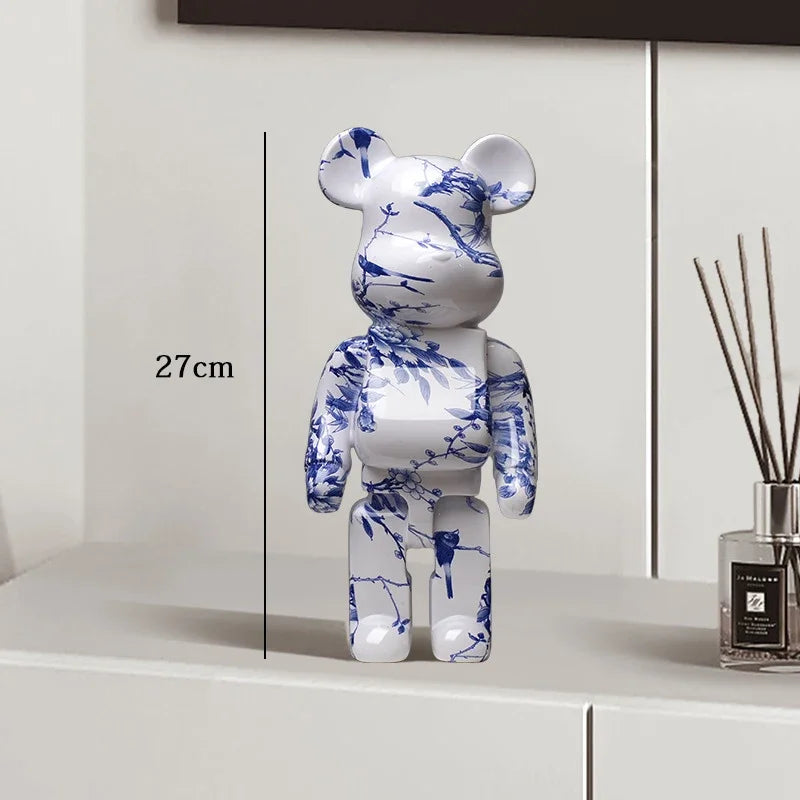 27cm Graffiti Bear Statue Paint Block Bear Decor Resin Desktop Ornaments Home Decoration Living Room Bear Floor Sculpture Gifts