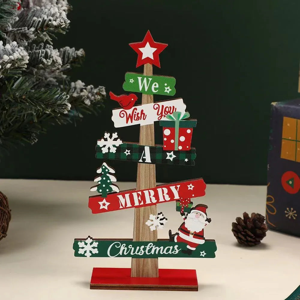 Runtow 1pc Wooden Xmas Tree Ornaments Santa Claus Snowman 2025 Merry Christmas Home Decoration New Year Desktop Decor Navidad