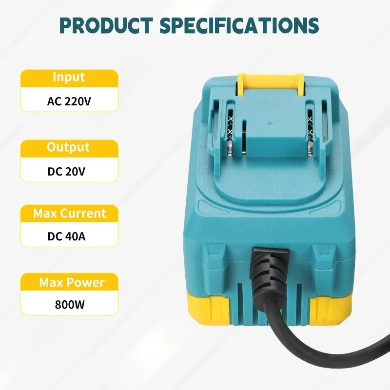 220V AC to 18V DC converter for 20V Cordless Tools - Smart Protection, EU Plug, Non-Slip Design