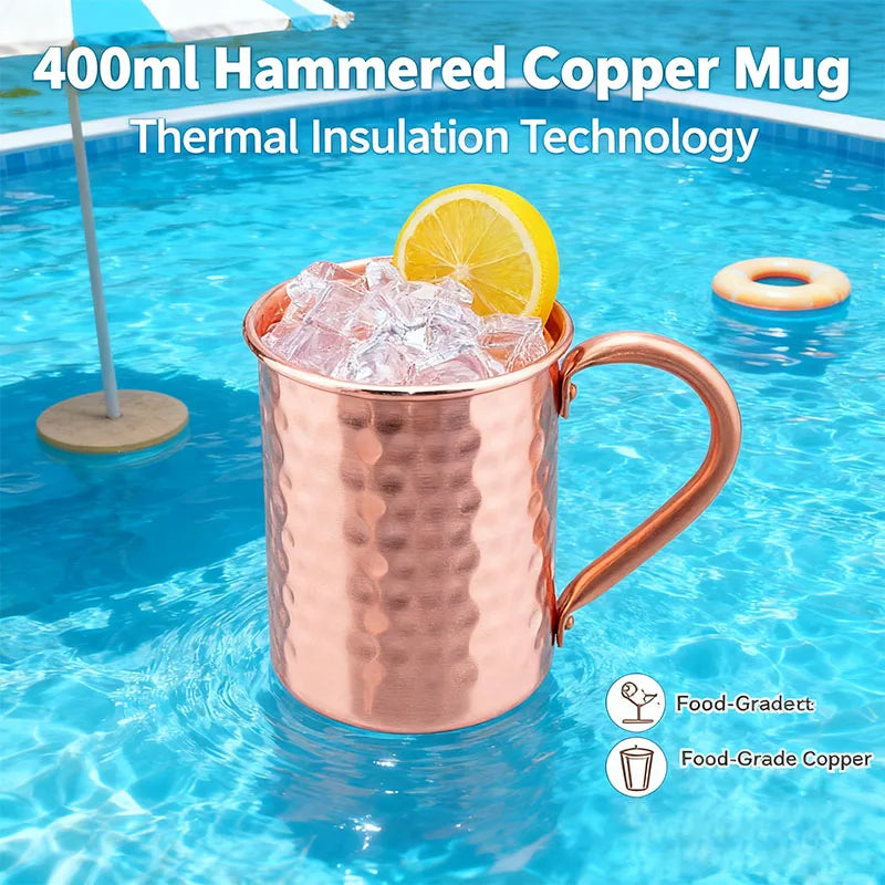 400ml Hammered Pure Copper Moscow Mule Mug | Classic Copper Cocktail Mug | Hand-Hammered Finish | Insulated Feel | Vintage Gift