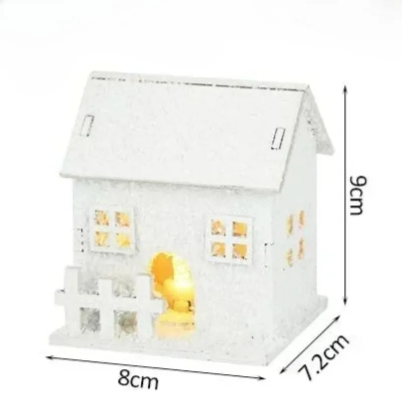 Xmas Ornament Christmas Led Light Wooden House with Snowflake Luminous Cabin Christmas Decorations
