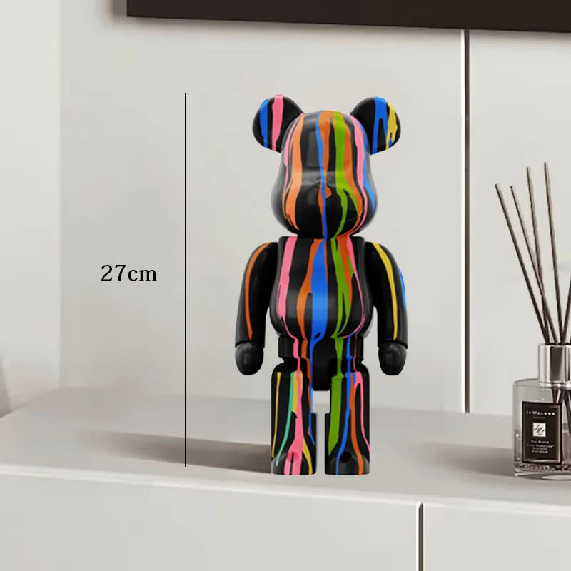 27cm Graffiti Bear Statue Paint Block Bear Decor Resin Desktop Ornaments Home Decoration Living Room Bear Floor Sculpture Gifts