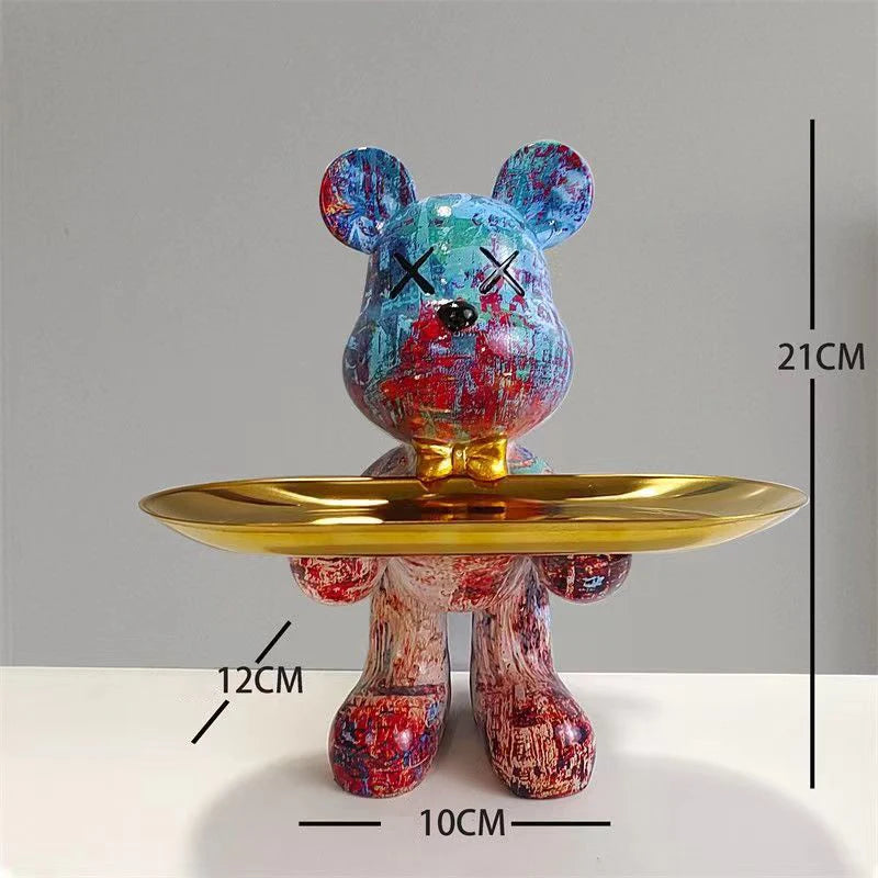 21cm Graffiti Bear Ornament Figurine Home Decoration Animal Statue Keys Storage Shelf Modern Room Sculpture Table Decor Gift