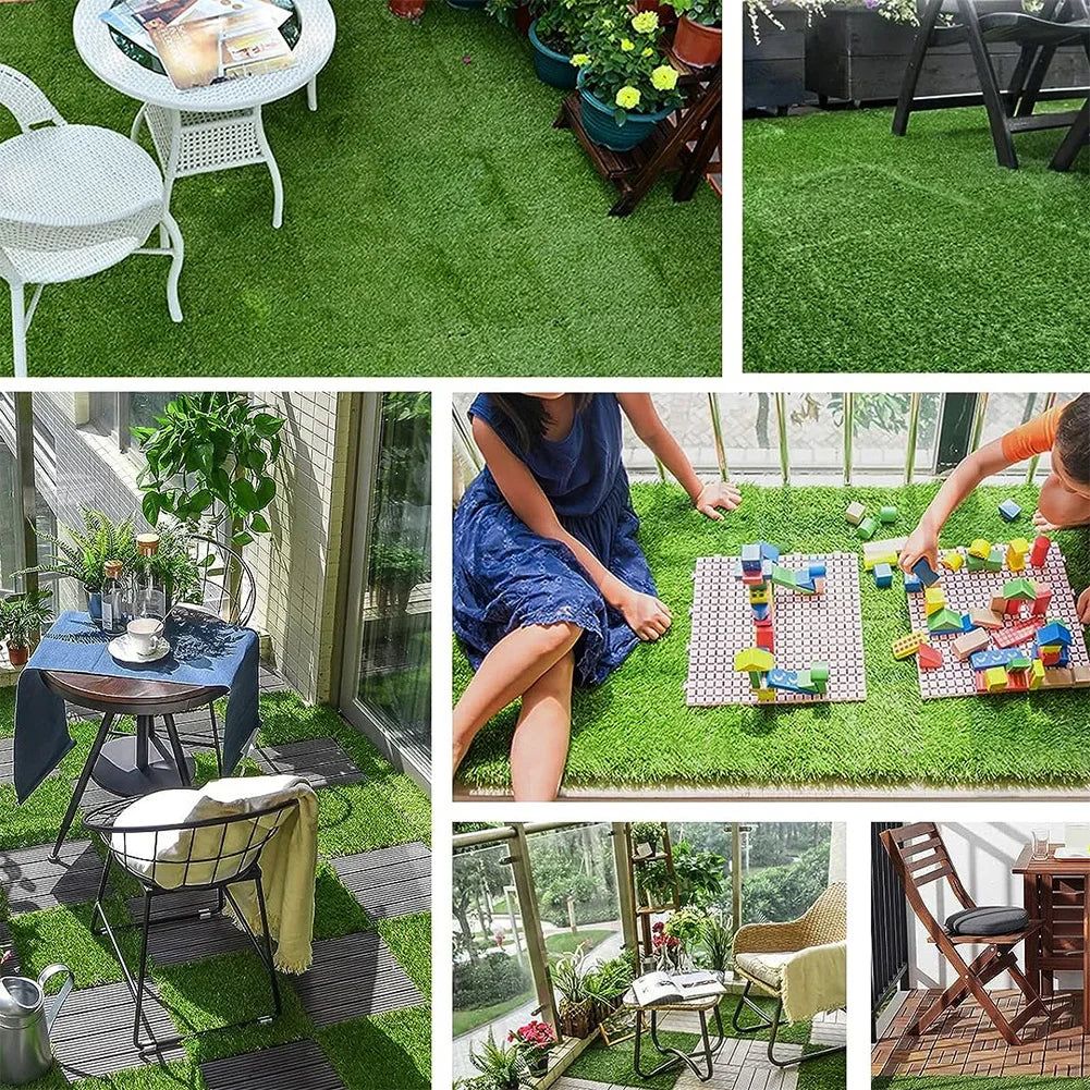 10 Pcs 12 Inchx12 Inch Realistic Grass Turf Tile Interlocking Square Artificial Grass Mat Grass Flooring Tiles for Garden Decor