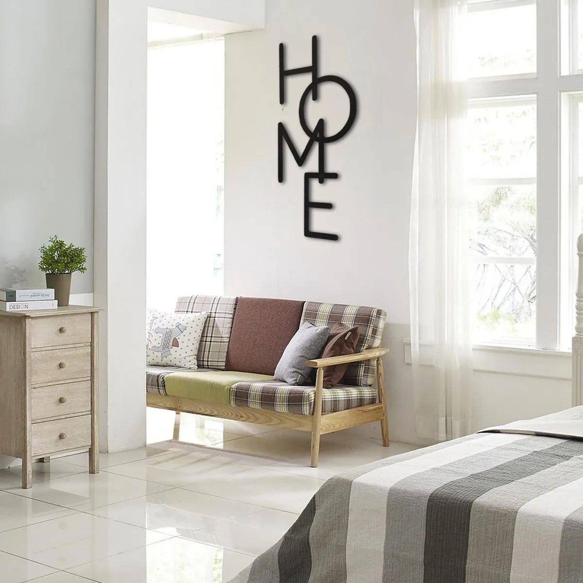 Wooden HOME Wall Art Sign, Rustic Handcrafted Letter Decor, Farmhouse Living Room Wall Decoration, Housewarming Wedding Gift