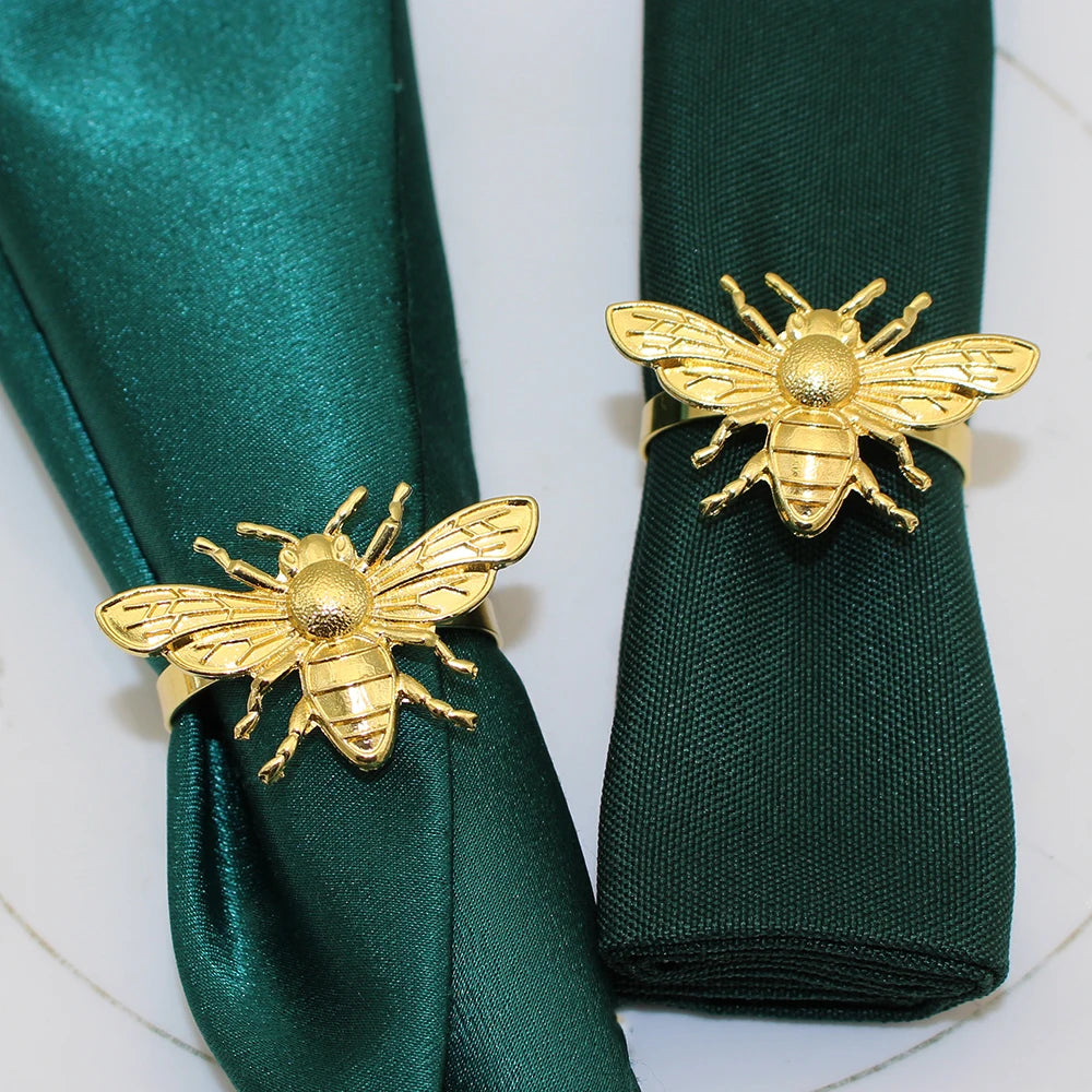 6Pcs Gold Bee Napkin Rings Metal Insect Napkin Holder for Fall Thanksgiving Halloween Table Decoration HWE92