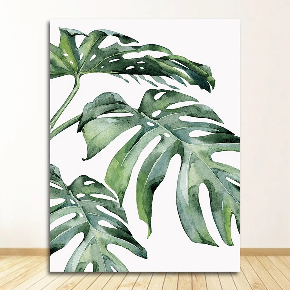 Wall Art Paintings for Living Room Home Decor Scandinavian Style Tropical Plants Poster Green Leaves Decorative Picture Modern