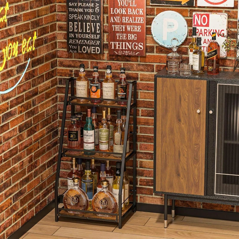 Wooden Wine Rack, Multi-Layer Storage Shelf, Kitchen Condiment Organizer, Floor-Standing Single-Side Trapezoid Wine Rack