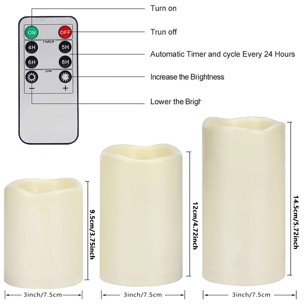 3pcs/set LED Flameless Candles Flickering Light with Remote Control for Christmas Festival Wedding Home Party Decor Lighting